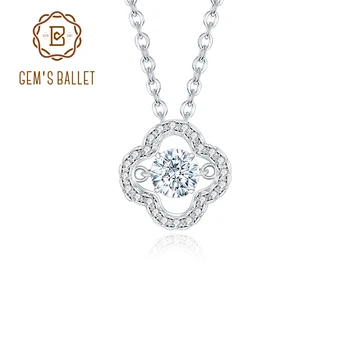 

GEM'S BALLET Women's Round Moissanite Jewelry 925 Sterling Silver Clover Pendant Necklace 5.0mm D Color 0.5Ct Moissanite Diamond
