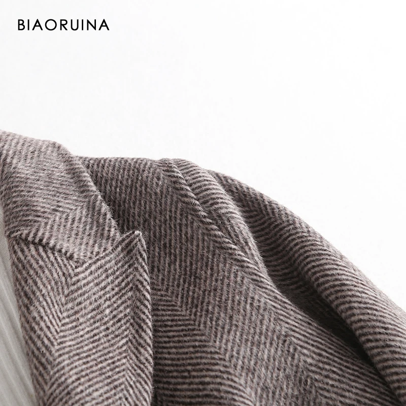 BIAORUINA, женская, свободная, шерсть, двухсторонняя, корейский стиль, толстая, теплая куртка, пальто, на одной пуговице, отложной воротник, высокое качество