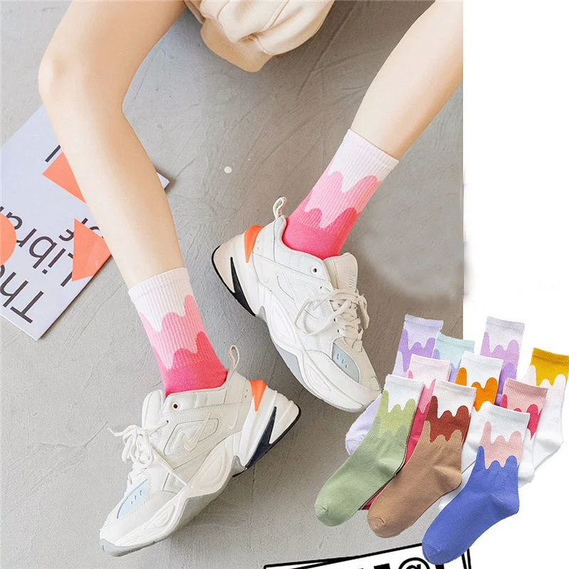 Dreamlikelin Kawaii/женские носки ярких цветов с радужным принтом Модные женские милые