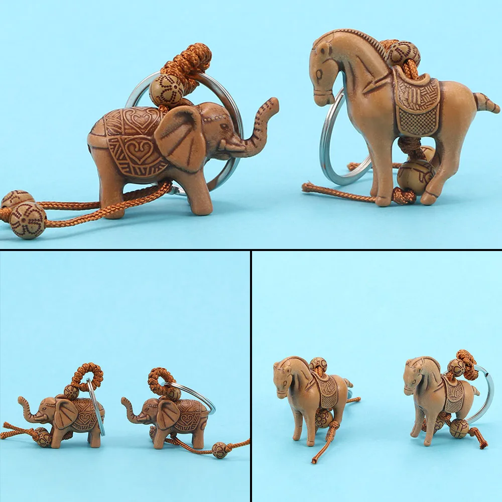 2 шт. деревянный брелок 3D слон лошадь удача резьба кулон индивидуальный брелок Шарм подарок аксессуары для женщин/мужчин