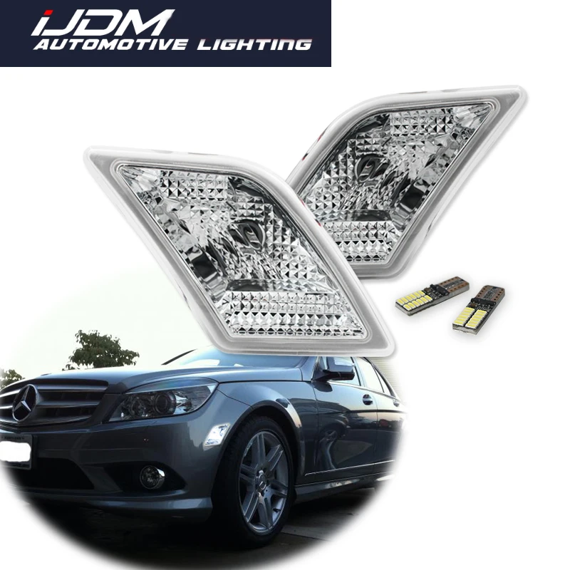 

iJDM Smoked/ Clear Lens with LED Bulbs For 2008-2011 Mercedes W204 C250 C300 C350 & 2008-2013 C63 AMG Front Side Marker Lights