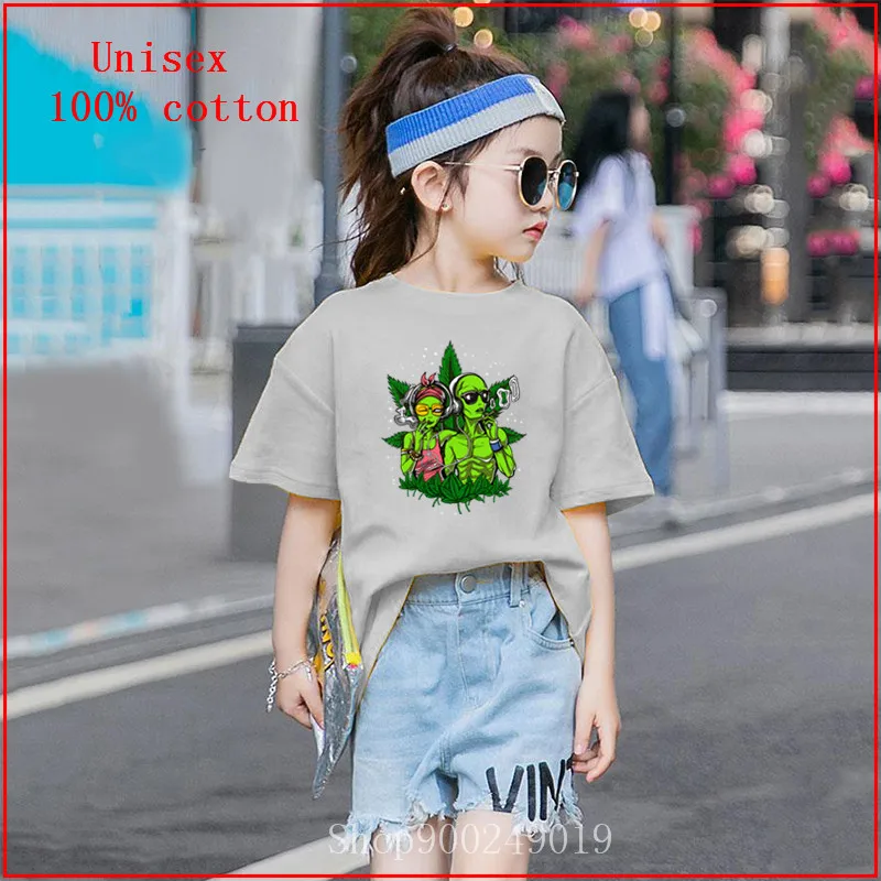 2020 summer fashion Aliens Smoking Weed Printed girls clothes t shirt High Quality Cotton Tee Design for kids | Детская одежда и