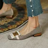New Genuine Leather Women Shoes Fashion Tassel Beads Spring Pump Square Toe Slip-On Casual Shoes Thick Heel Size 34-40 Handmade ► Photo 1/6