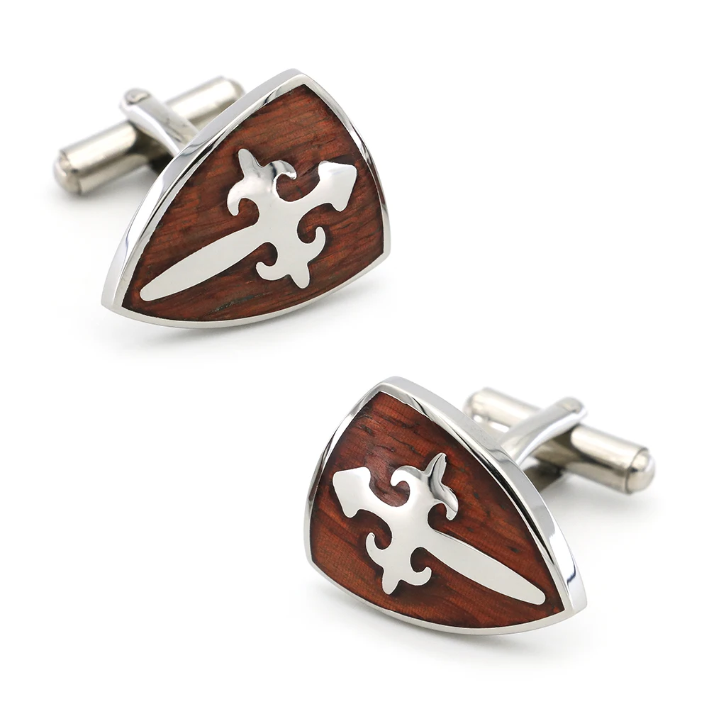 

Wooden Design Royal Shield Cufflinks Quality Stainless Steel Material Red Color Cuff Links Wholesale & Retail
