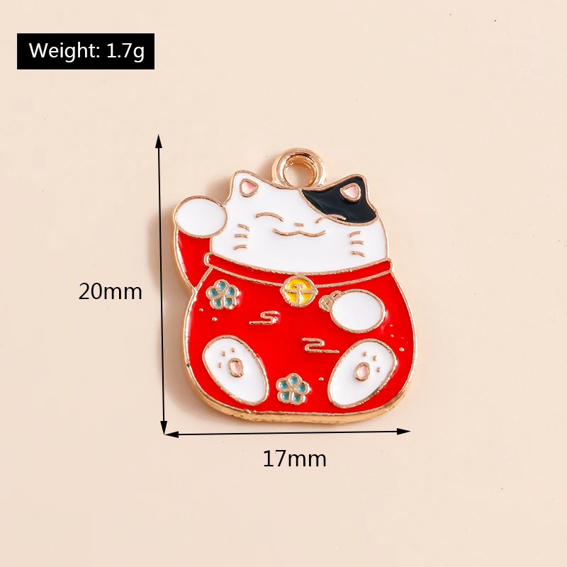 쥬얼리 제작용 사랑스러운 중국 행운의 고양이 참, 수제 DIY 귀여운 동물 참, 펜던트 목걸이 귀걸이 액세서리, 10 개