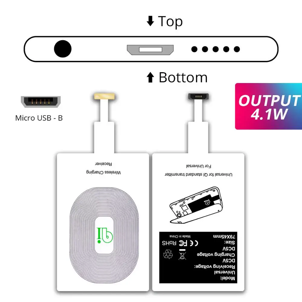 GUUGEI Беспроводное зарядное устройство Зарядка USB беспроводной зарядный приемник Универсальный Micro usb type C Qi Pad модуль для huawei Mate30 pro - Цвет: Micro USB B 4.1W