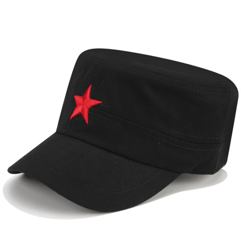 Men's Four Seasons Cotton Retro Embroidered Five-Pointed Star Flat Top Military Cap