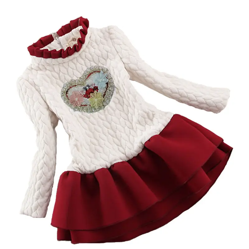 Детская одежда для девочек осень-зима из вельвета и хлопка Платье для девочек с цветочным узором детская Длинные рукава белое ТРАПЕЦИЕВИДНОЕ ПЛАТЬЕ для девочек, детская одежда для костюмированной вечеринки, рождественское платье