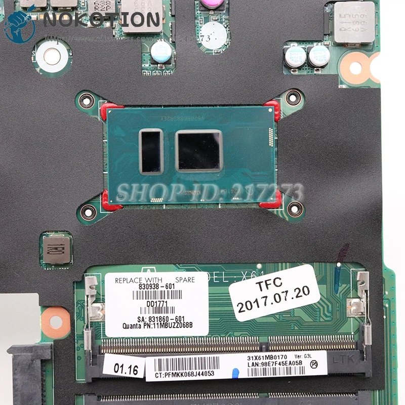 lower price  NOKOTION 830938-601 830938-501 830938-001 DA0X61MB6G0 For HP 430 G3 laptop motherboard I5-6200U CPU