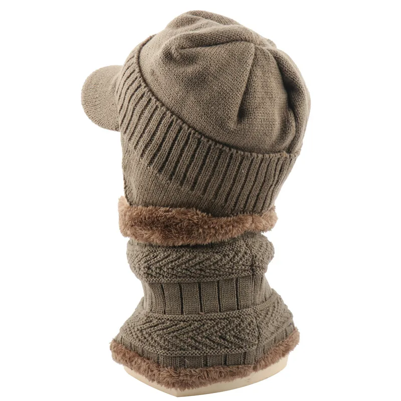 Khaki Set CAMOLAND, зимняя шапка и шарф, набор для женщин и мужчин, вязанные шапочки, шапка с козырьком, шапка-ушанка, теплые флисовые меховые шапочки, Балаклава - Цвет: Khaki Set