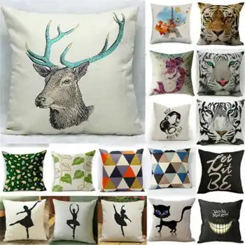 

Animals Throw Pillow Decor Fashion Cushion Cotton Linen Home Cover Pattern Case