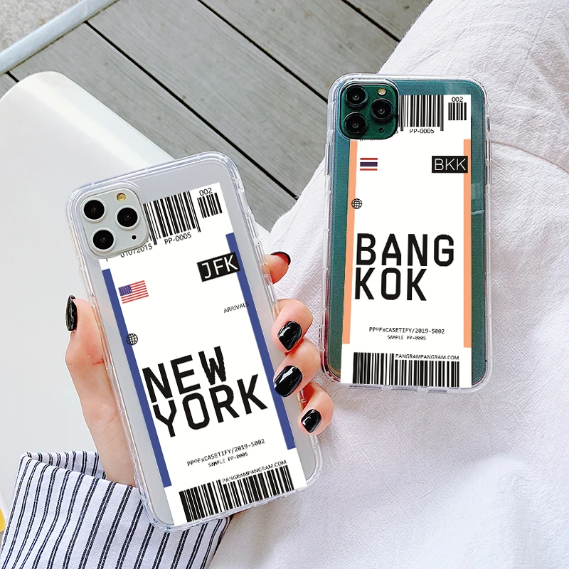 

Hot New York Seoul London fashion Label Bar code cover For Samsung S10 5G Plus S9 S8 Note 10 3D Clear Air tickets City Cover