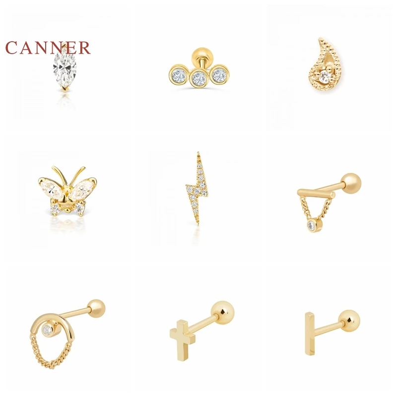 CANNER 1PC 925 Sterling Silver Earrings For Women Sun Petal Horse Eye Moon Thread Leaf Stud Zircon Jewelry Pendientes | Украшения и