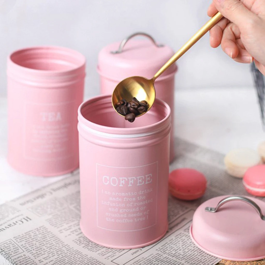 3pcs Tea Coffee Sugar Canister Metal Food Storage Tin for Kitchen Counter Tea Coffee Sugar Spices Sundries Storage Box