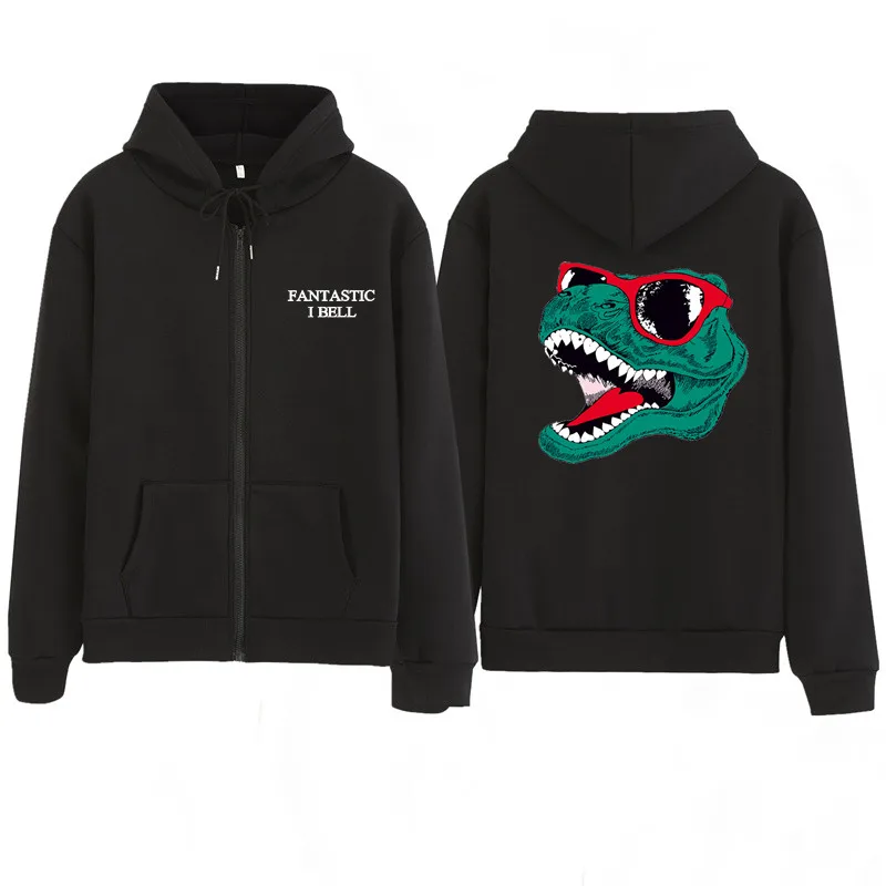 

Harajuku 2021 Funny dinosaur Hoody High Street All-match zipper hot-sale Unisex Sweatshirt black brief Hip Hop Winter Streetwear