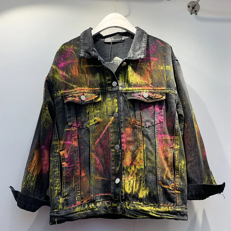 

Fashion Women's Jean jacket 2020 Spring Autumn New Vintage Graffiti Painted Denim jacket Female Loose Chaquetas Mujer Streetwear