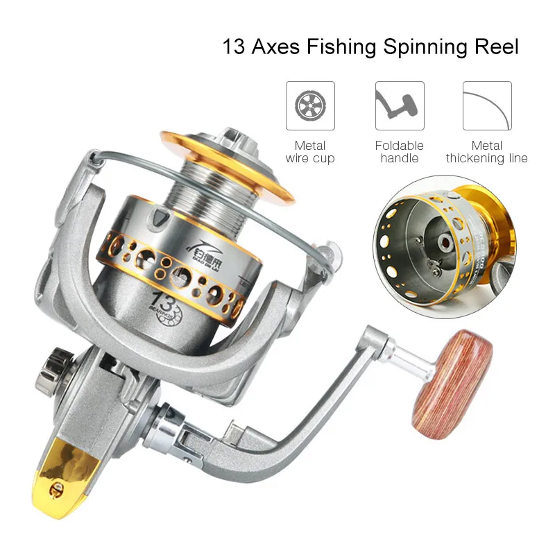 

13BB Fishing Wheel Alloy Metal Rocker Spool Gear Gray Gold Portable Sports Accessory Durable Fish Reel Practical Fishing Suuply