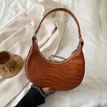 

Fashion Chain Crocodile Pattern Crossbody Bags For Women 2020 Solid Color Wild Shoulder Handbags Female Half Moon Armpit Bag