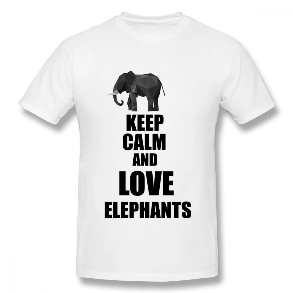 

Keep Calm And Love Elephants off white Men's Basic Short Sleeve T-Shirt 100 Percent Cotton Graphic Tshirt