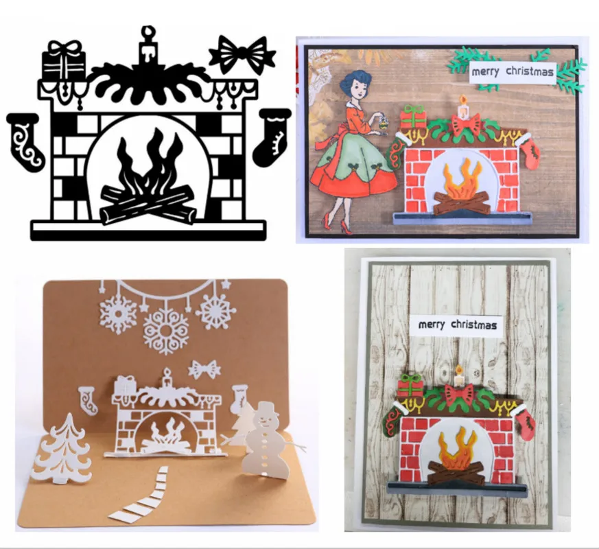 yanQxIzbiu Cutting Die Christmas Fireplace Metal Cutting Die Scrapbooking Paper Cards Emboss Stencil