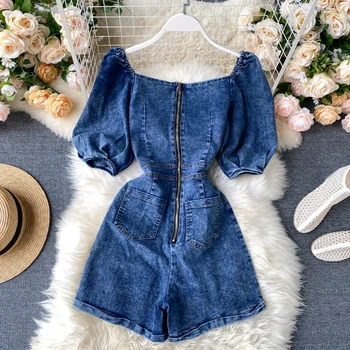 

Women's retro cowboy shorts classy V-neck jumpsuit loose pants