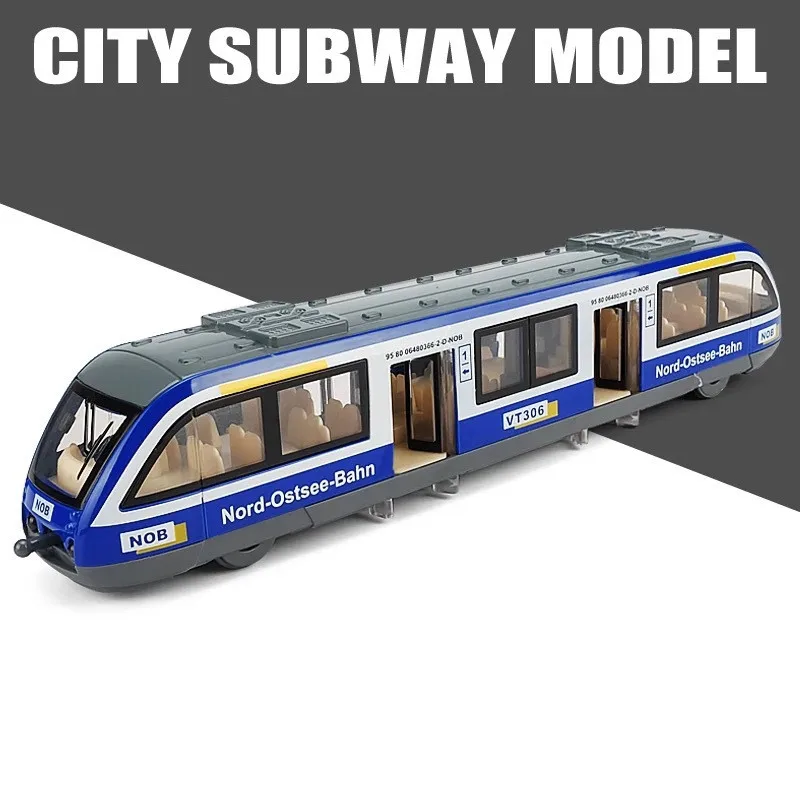 Изысканный 1: 64 город метро сплав модель, моделирование литой звук и свет оттяните назад игрушечный поезд, детский подарок - Цвет: Синий