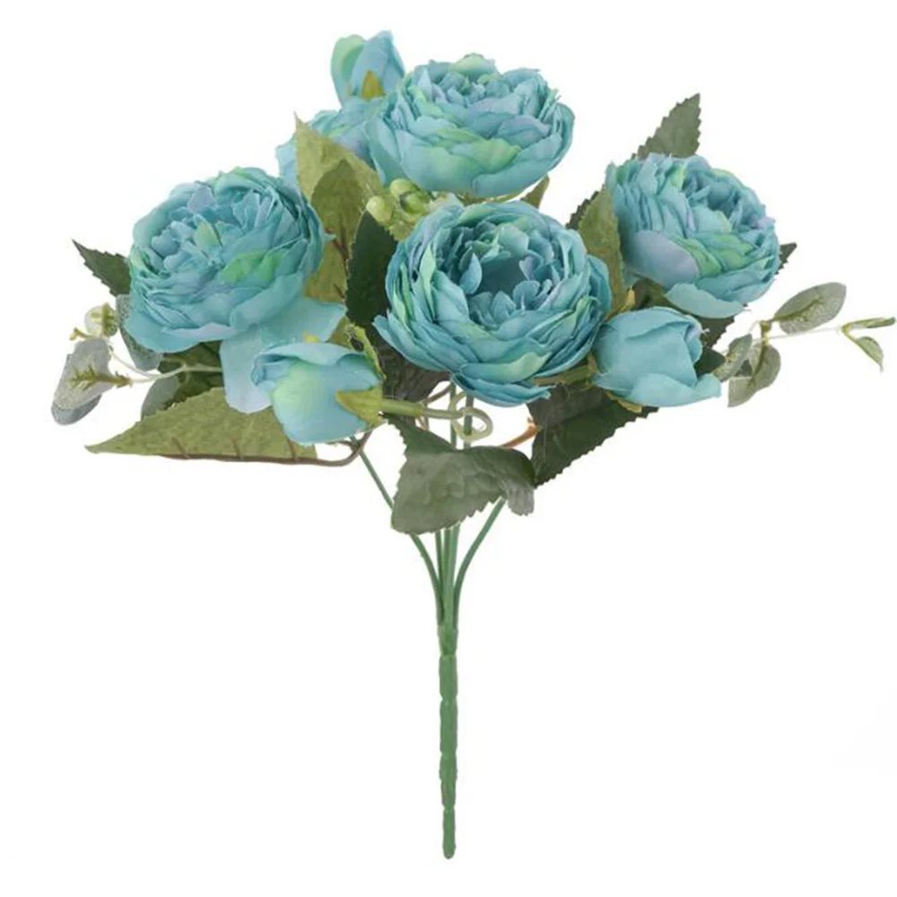 Искусственный шёлковый Пион Букеты поддельные розы большие цветы для свадебной вечеринки офиса отеля и украшения дома - Цвет: Синий