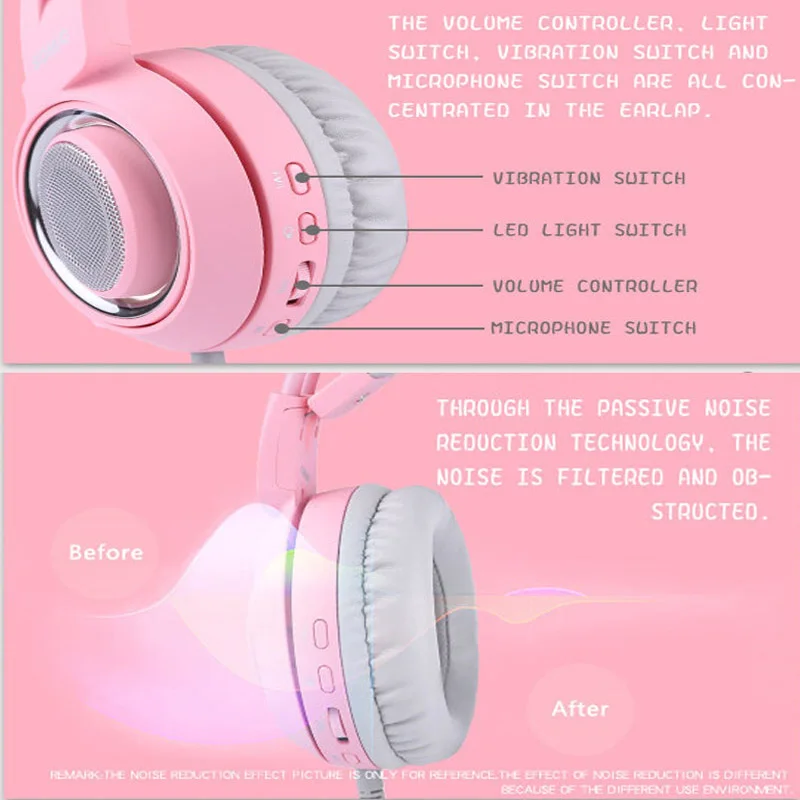 Cena SOMIC G951 USB różowy kot słuchawki wirtualny 7.1 z redukcją szumów wibracji słuchawki LED zestaw słuchawkowy regulacja głośności dla PC PS4