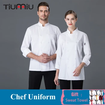 

White Chef Jacket Long Sleeve Kitchen Restaurant Uniform High Quality Unisex Food Service Hotel Bakery Barber Work Clothes
