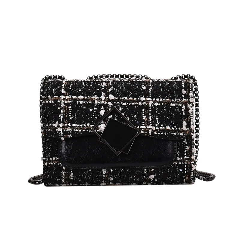 

New Arrival Textured Bag Women's 2019 New Style Korean-style-Style Chain Crossbody Bag Versatile Woolen Cloth Square Sling Bag