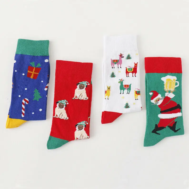 Осень-зима год Санта Клаус новогодняя елка; Снег лося подарок счастливые носки хлопчатобумажные носки с рождественскими мотивами Женская и мужская обувь; Новинка