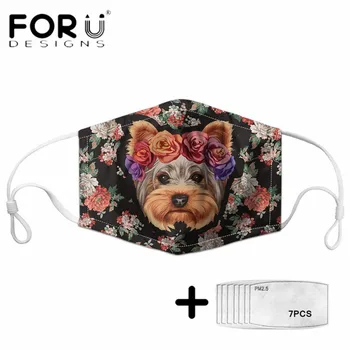

FORUDESIGNS New Arrival Mask Cute Yorkshire Terrier Dog with Floral Printed Washable Elastic Face Cover Mascara Free Shipping