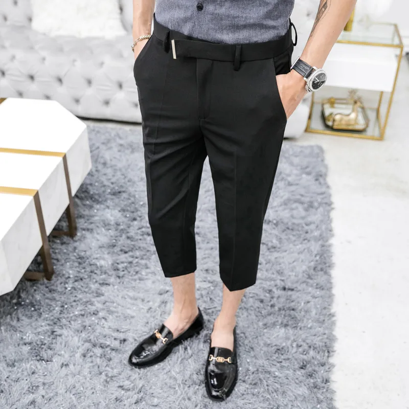 

Men's trousers spring 2019 new slim and pure color trousers trousers seven-minute pants loose casual personalized men's wear