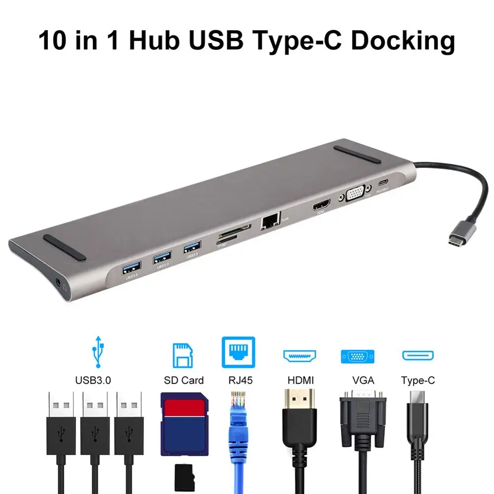 Концентратор адаптер USB C концентратор type-c 3,0 USB-C к HDMI 4K SD/TF кард-ридер PD зарядка гигабитный Ethernet адаптер для MacBook Pro концентратор - Цвет: 11 in 1 USB C Hub