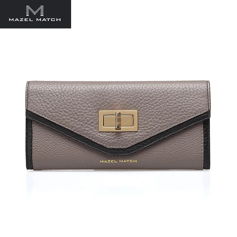 

Chic Branded Designer Genuine Leather Dark Gray Women Bifold Wallet Authentic Cowskin Female Clutch Wallet Lady Large Card Purse
