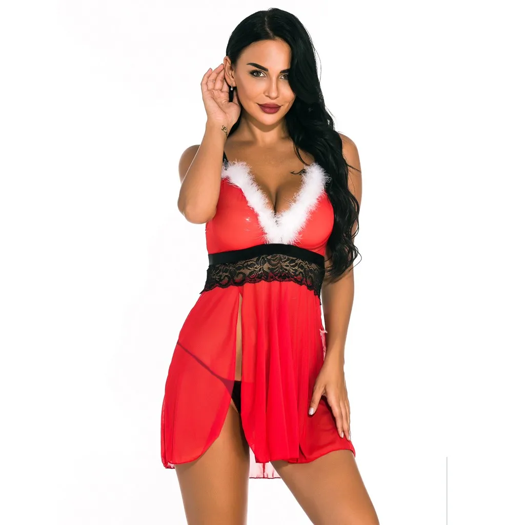 

Christmas Lingerie for Women Bodysuit Sissy/Sexy Lingerie Lace Babydoll Thong Nightwear Sexy Underwear S-XXXXL Plus Size Red