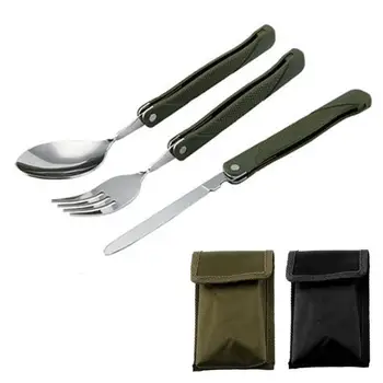 

3Pcs Foldable Stainless Steel Fork Knife Spoon Cutlery Set Camping Tableware 2020