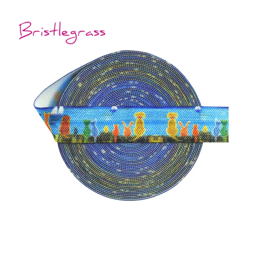 BRISTLEGRASS 5 Ярд 5/" 15 мм синий кот печати Блестящий складывающийся эластичный враг спандекс атласная лента повязка платье-пачка кружево отделка Шитье