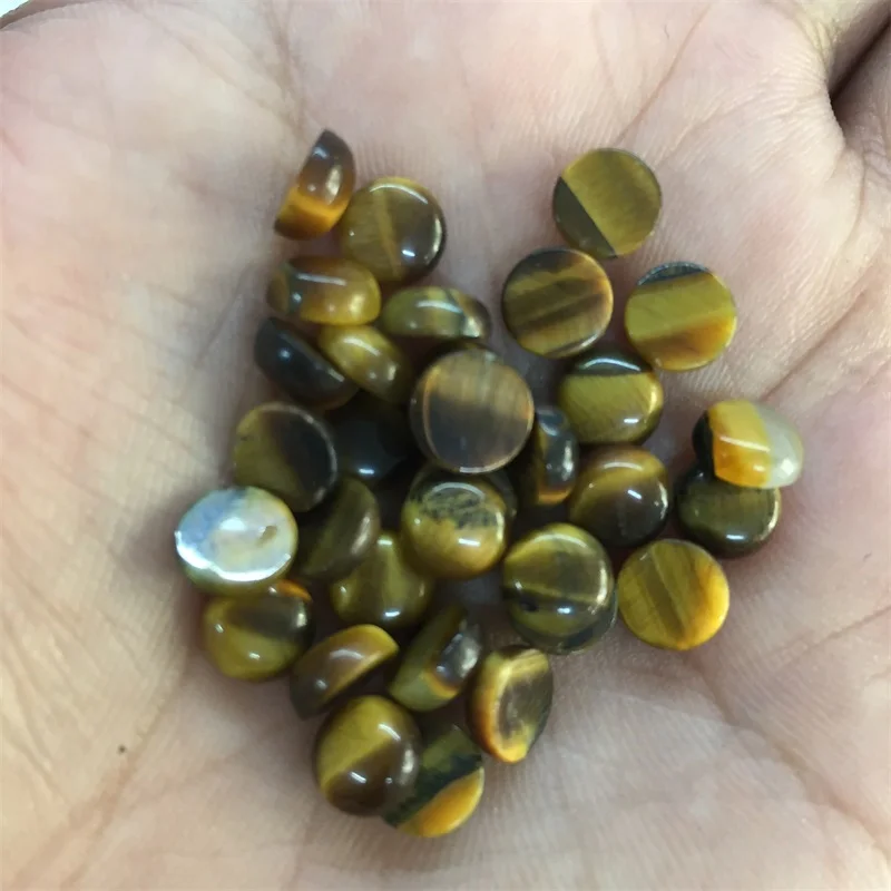 20PCS 8MM Natural Stone Cabochon Tiger Eye Agate Bead No Hole for Women Men Fashion Jewelry Making Ring Face Bracelet Necklace