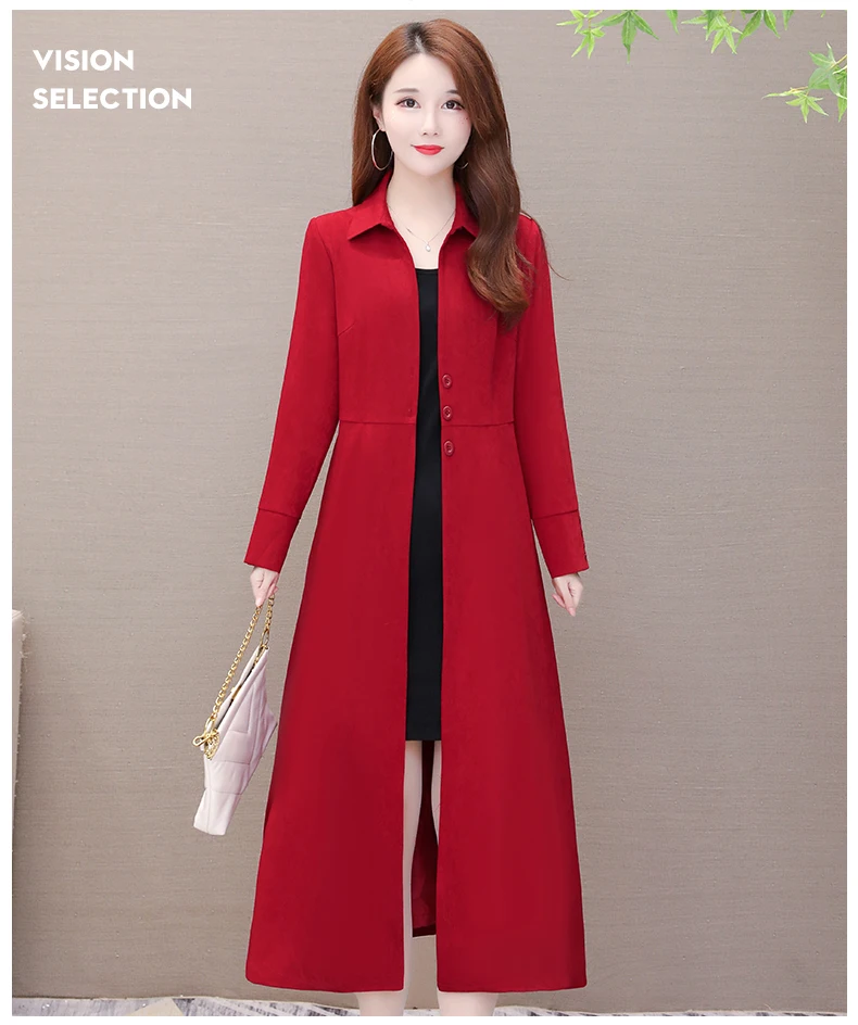 Windbreaker female medium long autumn new Korean slim slimming waist large size long over the knee wide wife coat women