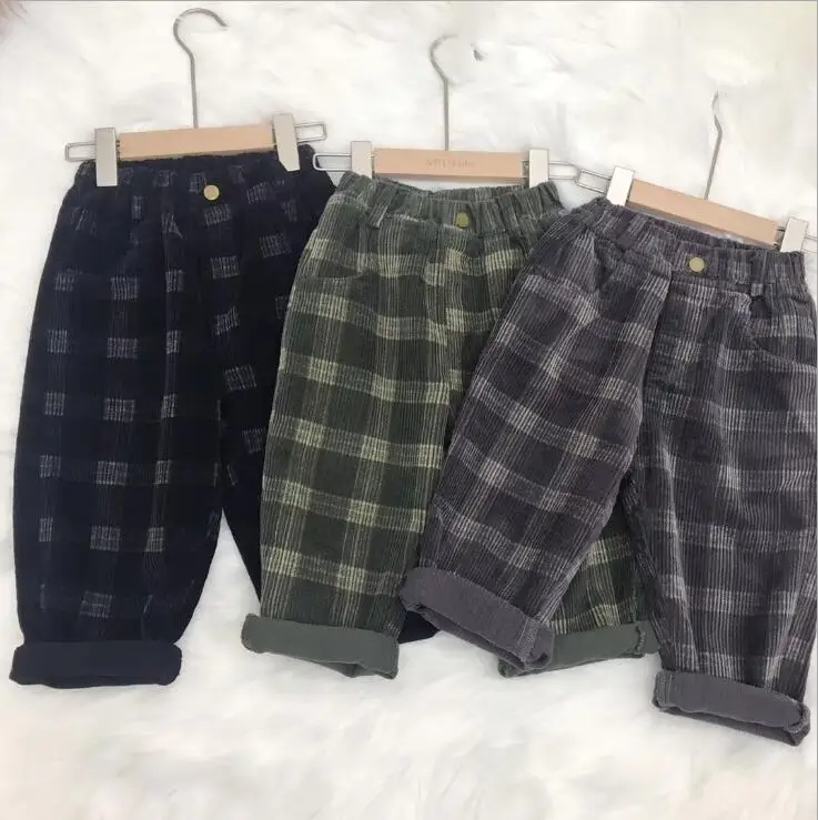 

2019 Hot Selling Girls Boys Plaid Corduroy Pants Autumn Winter Fashion Kids Pants 3-8T PQ479