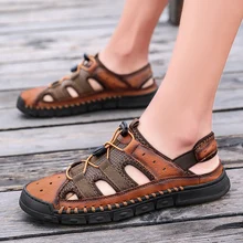 Новинка года; летняя Уличная обувь из высококачественной кожи; мужские сандалии; повседневные классические пляжные сандалии для прогулок; размеры 38-48