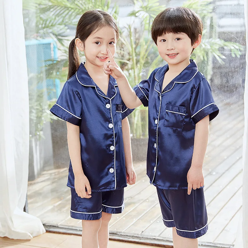 

Multi--Imitated Silk Fabric CHILDREN'S Pajama Set Short Sleeve Shorts Parent And Child-Two Case INS Tracksuit Casual Case