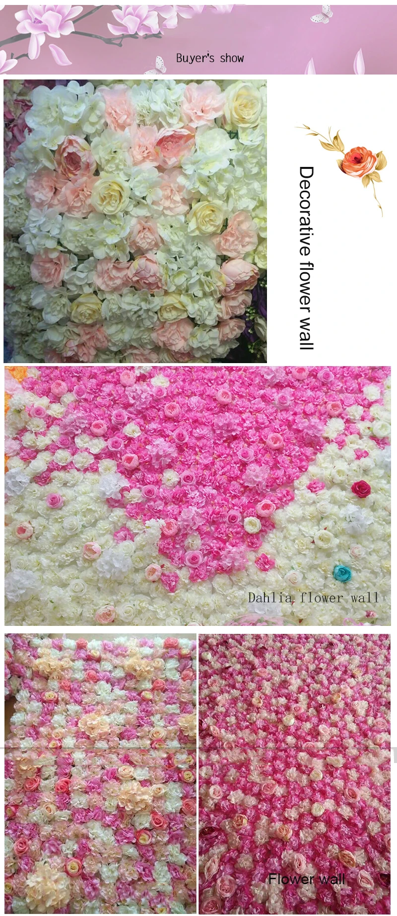 50pcs /lot Simulation Dahlia head Silk Flower Wedding Arch decorative Flower Wall Photography Landscaping decorative Fake flower