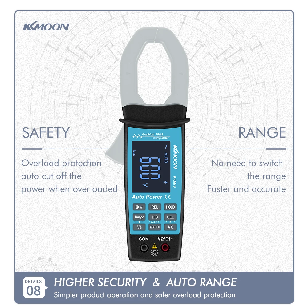 Цифровой зажим KKMOON KKM78 600 В с функцией True RMS|Токоизмерительные клещи| |