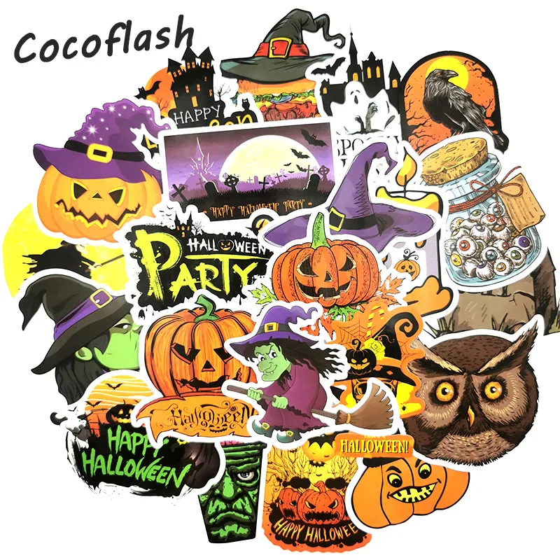 50pcs Halloween Stickers All Saints Day Funny Stickers For Luggage Laptop Phone Skateboard Diary book Moto Bicycle Guitar Car