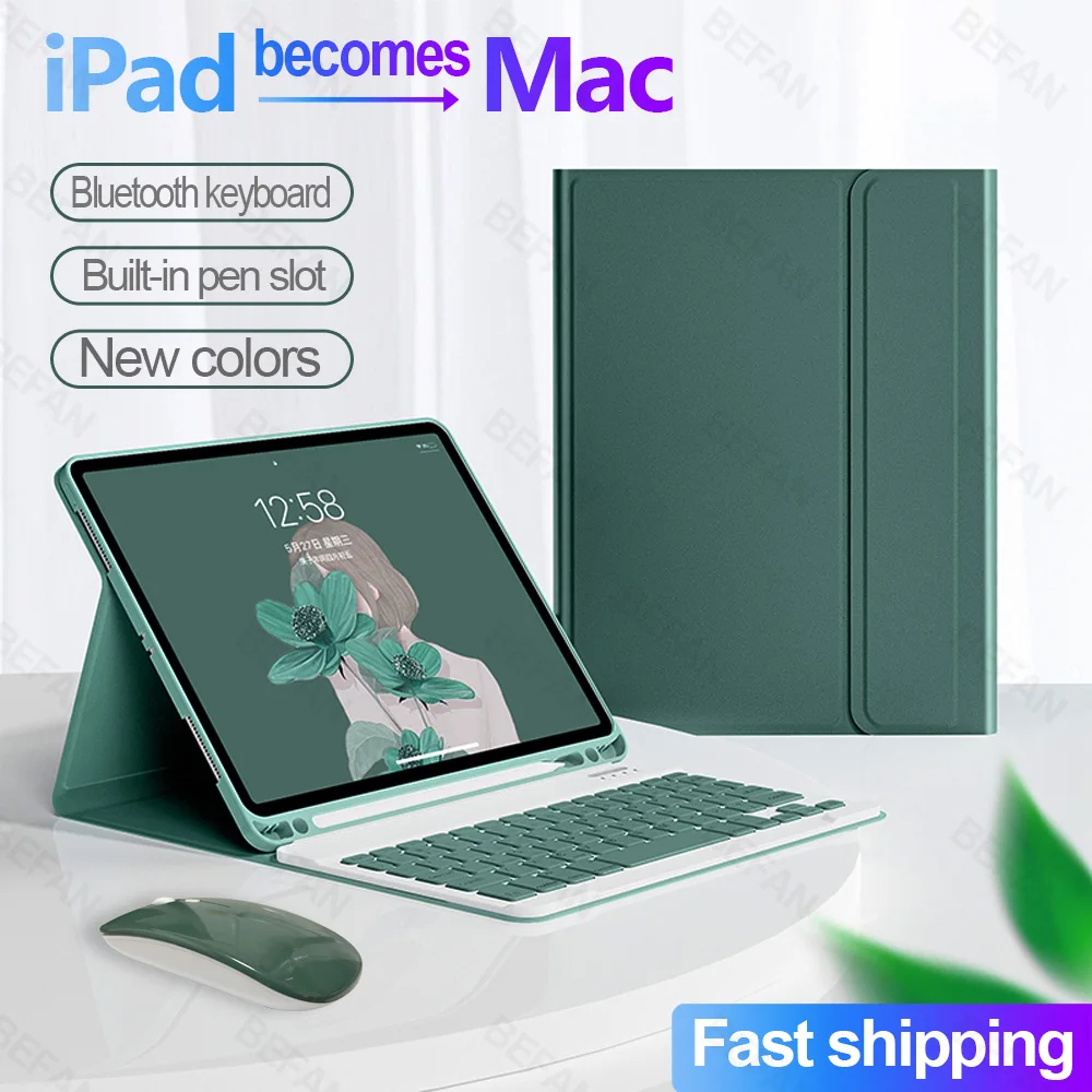 Caso para iPad 10,9 10,2 8th 7th 6th 5th generación teclado 2017, 2018, 2019, 2020 para iPad 9,7 Pro 10,5 11 aire 1 2 3 4 ratón cubierta