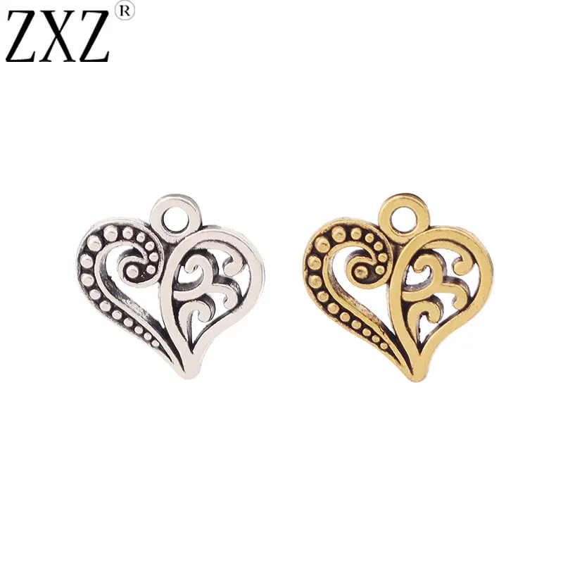 

ZXZ 30pcs Tibetan Silver/Gold Tone Love Heart Charms Pendants Beads for Necklace Bracelet Jewelry Making Findings