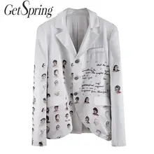Getвесенний женский Однобортный блейзер с длинным рукавом, Женский блейзер с буквенным принтом, женский тонкий пиджак, ретро пиджак, новинка