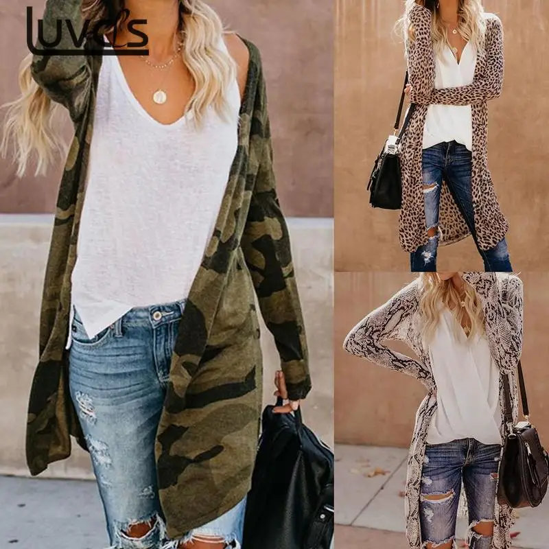 

3 Colors Women's Cardigan Spring And Autumn Loose Female Sweater Camouflage Leopard Print Long Sleeve Slim Cardigan Women Tops